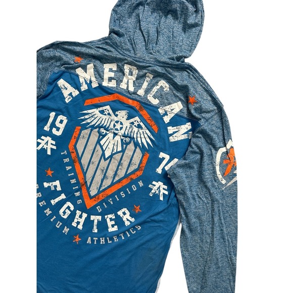 American Fighter Blue Orange Eagle LS Hooded Lightweight Athletic Shirt Size XL - Picture 11 of 11